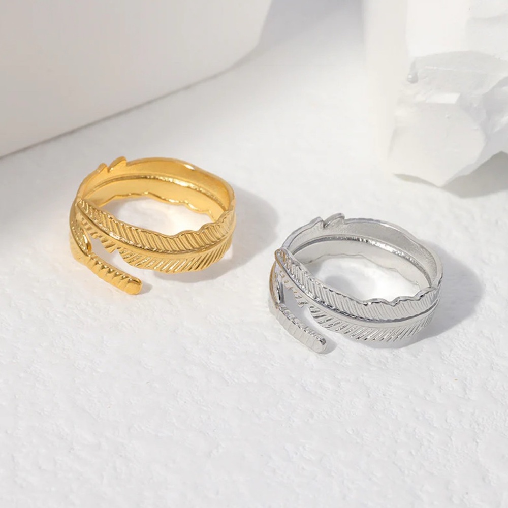 Elegant Silver Feather Rings
 Feather Stainless Steel Plating Open Ring